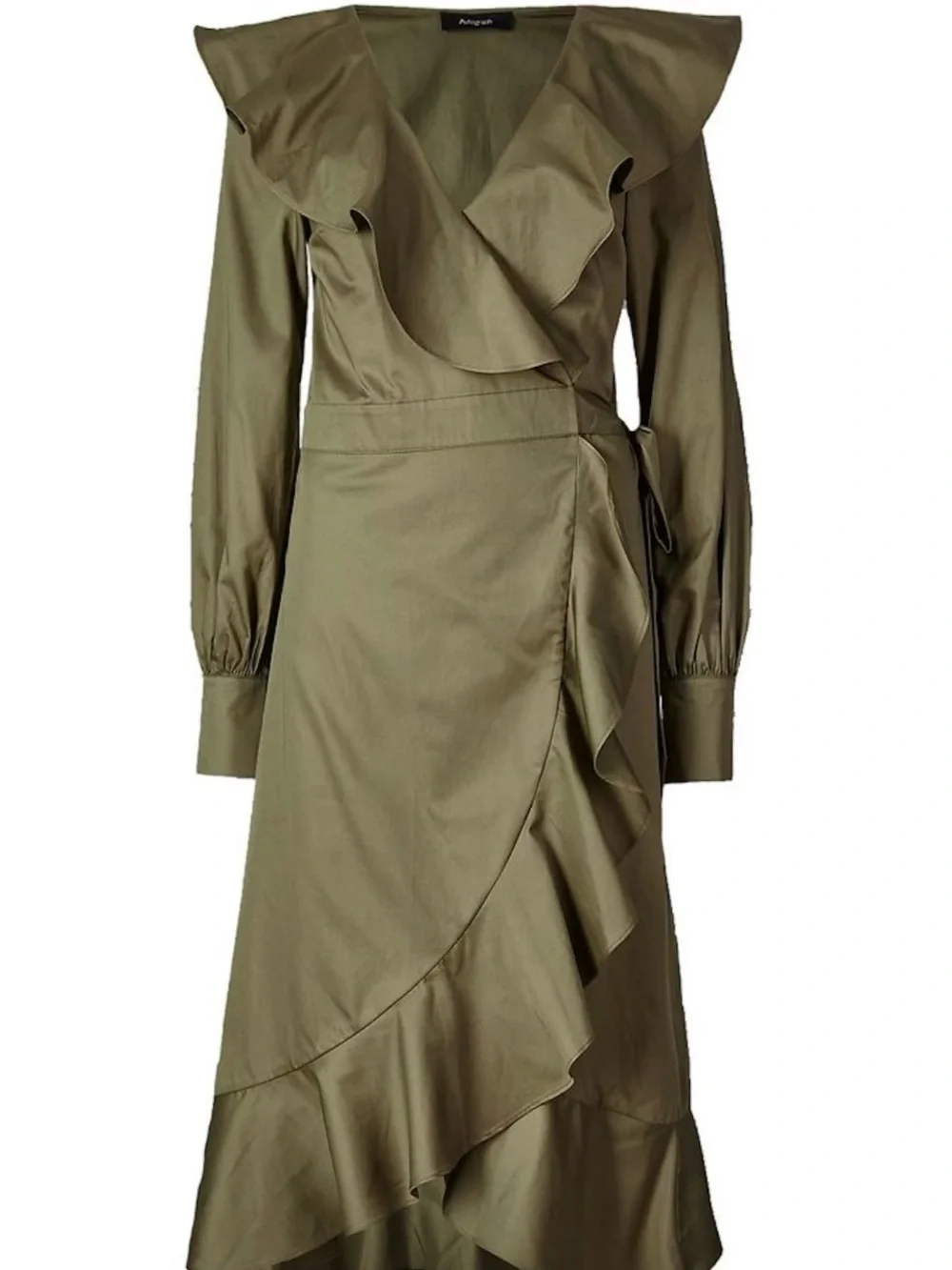 Lane Bryant Olive Green Ruffle Faux Wrap Dress from 2017